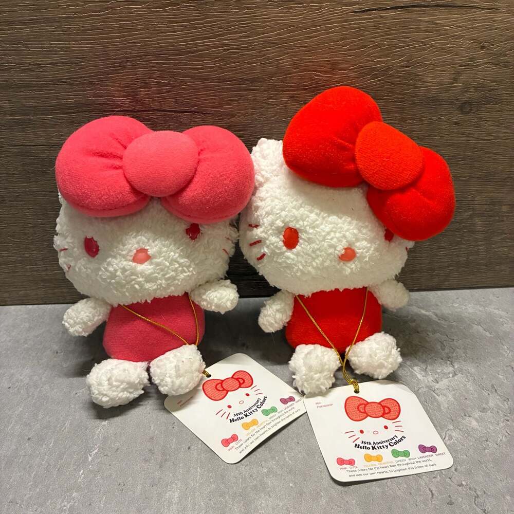Vintage Sanrio Hello Kitty 35th Anniversary Colors Plush Toy Set Red Pink